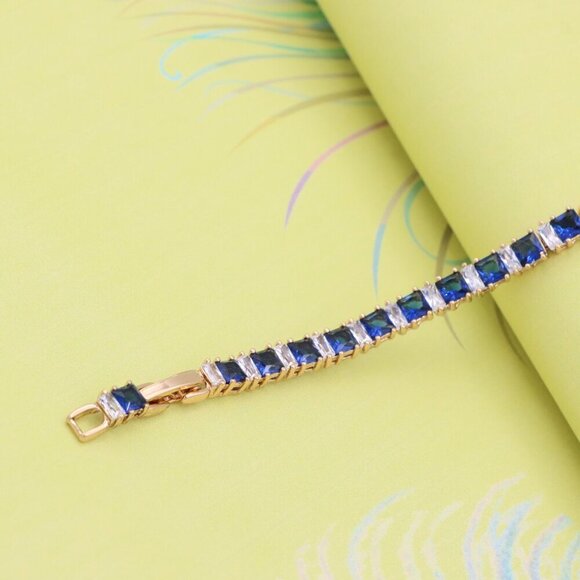 "Rose Gold Tennis Bracelet with Blue & White CZ, Elegant Sparkle Look, XPBL0741 - Picture 10 of 12